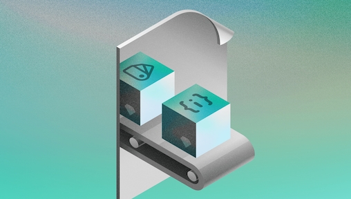 Image showing code blocks on a conveyer belt going into a file, signaling reading a Sketch file