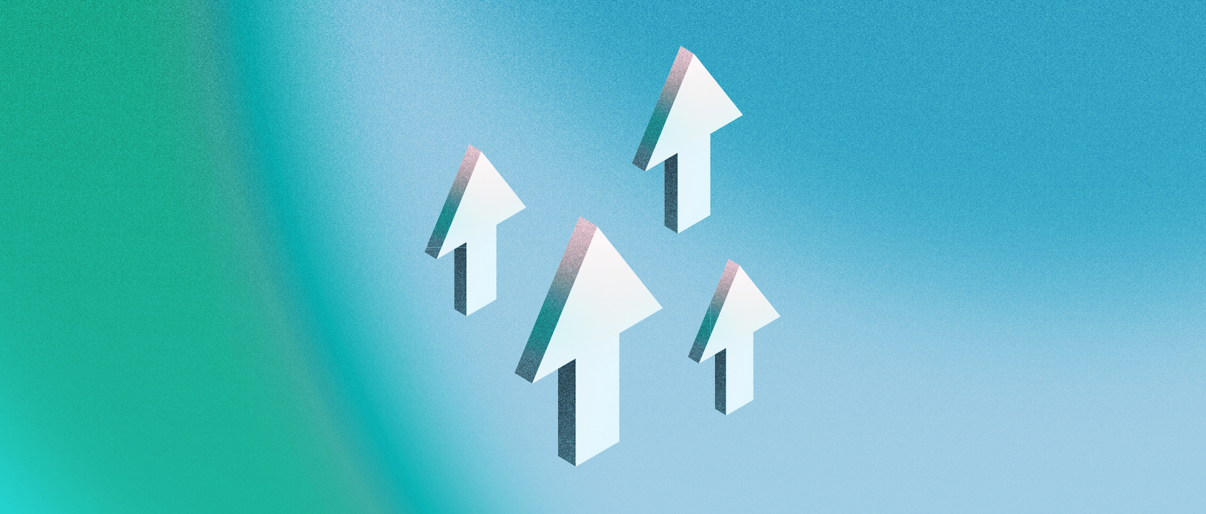 A 3D illustration of arrows pointing upwards around a 3D cloud, on a blue background.