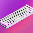 An illustrated image of a grey keyboard from an isometric perspective, showing on a purple background